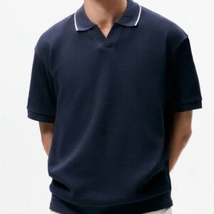 Zara Dark Blue Polo Shirt with White Trim